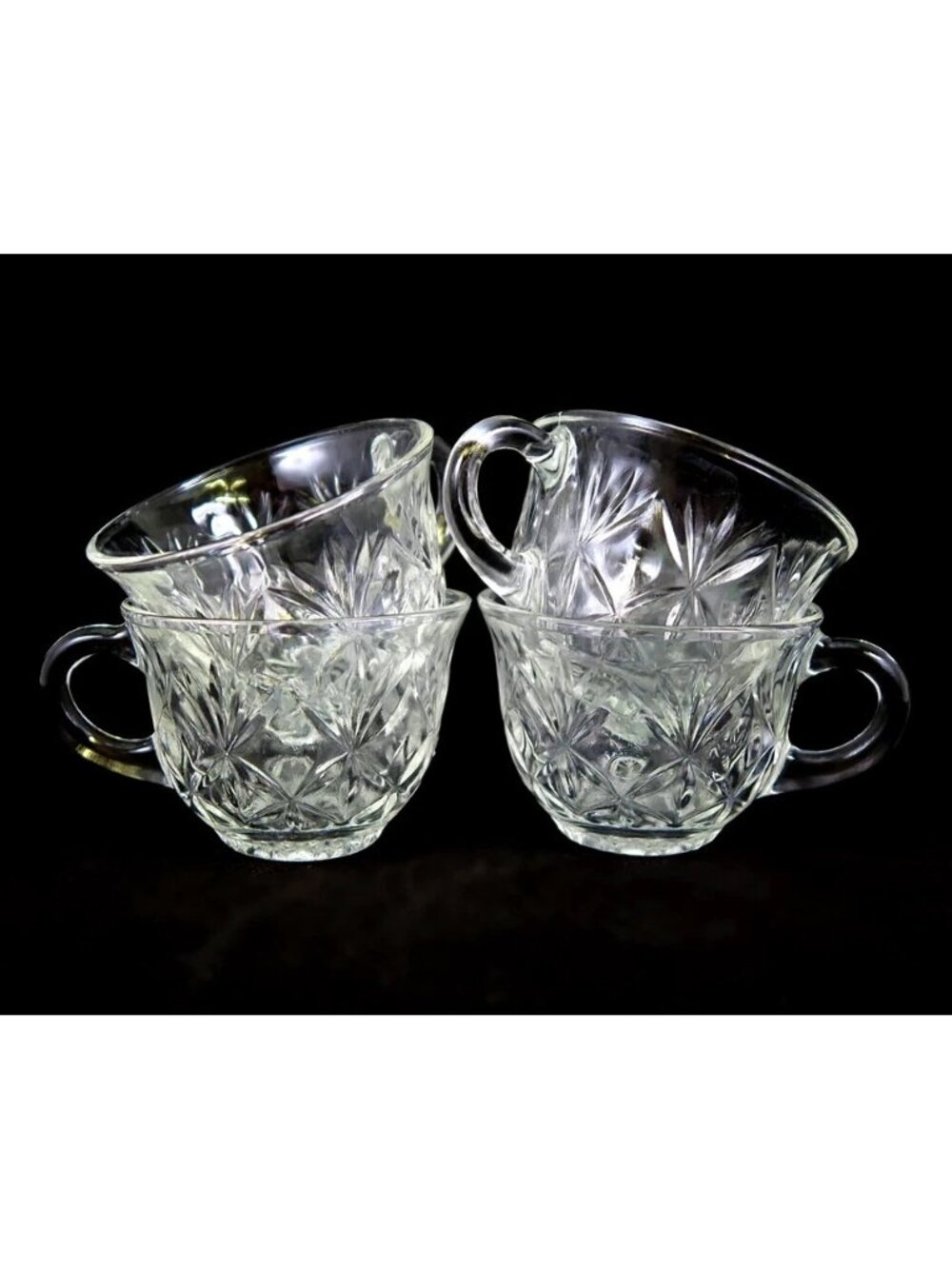 Hazel Atlas Heritage Thumbprint Punch Cups – Vintage Set of 4, 6oz Pressed Glass - Picture 2 of 6
